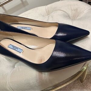 Prada Women's Dark Blue Leather Heels